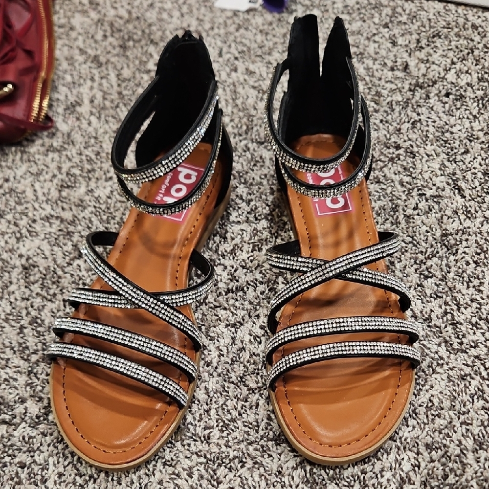 Pop Black and Silver Strappy Sandals
